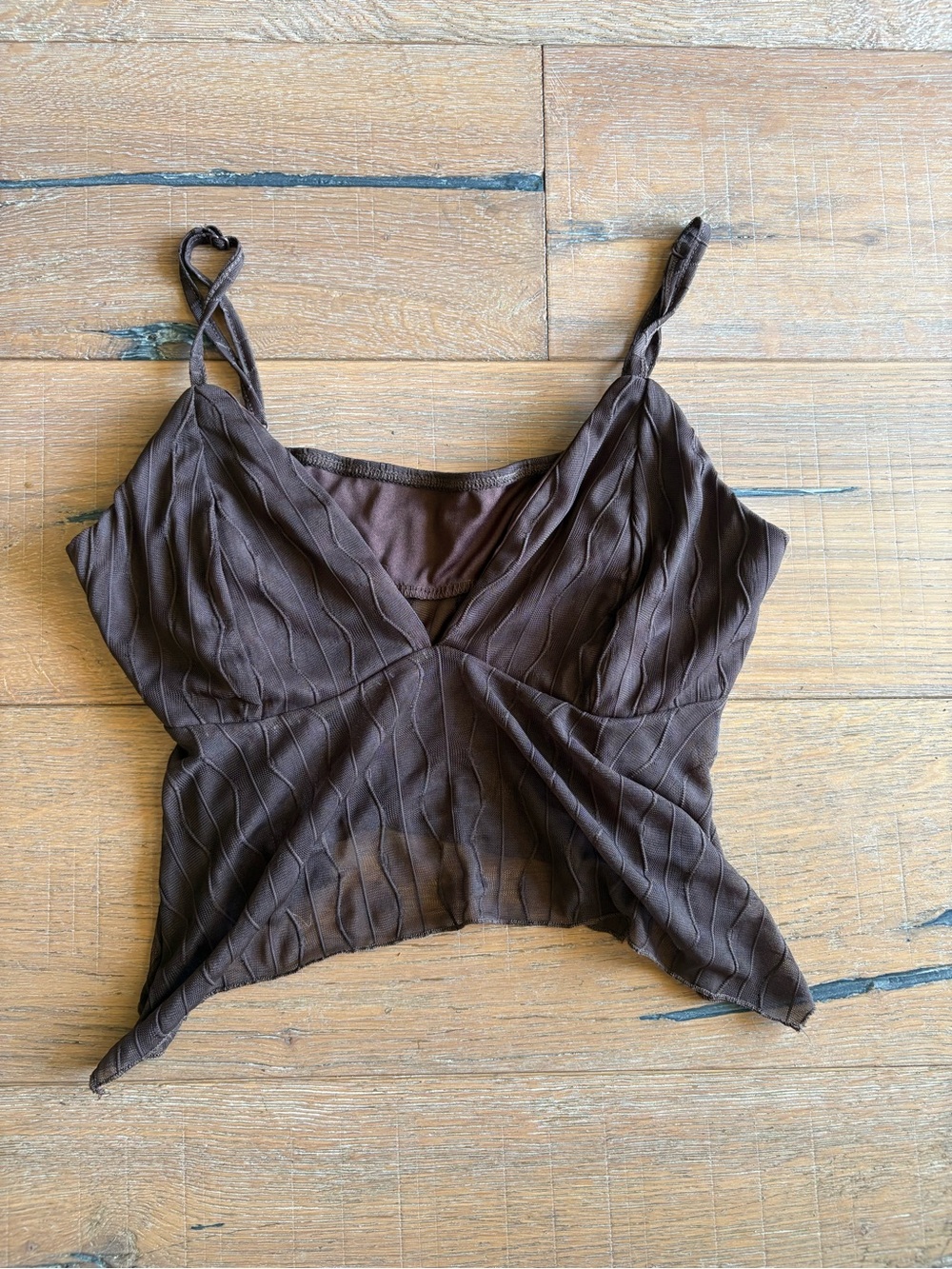 Chocolate Brown V-Neck Spaghetti Strap Camisole Festival Concert Sheer